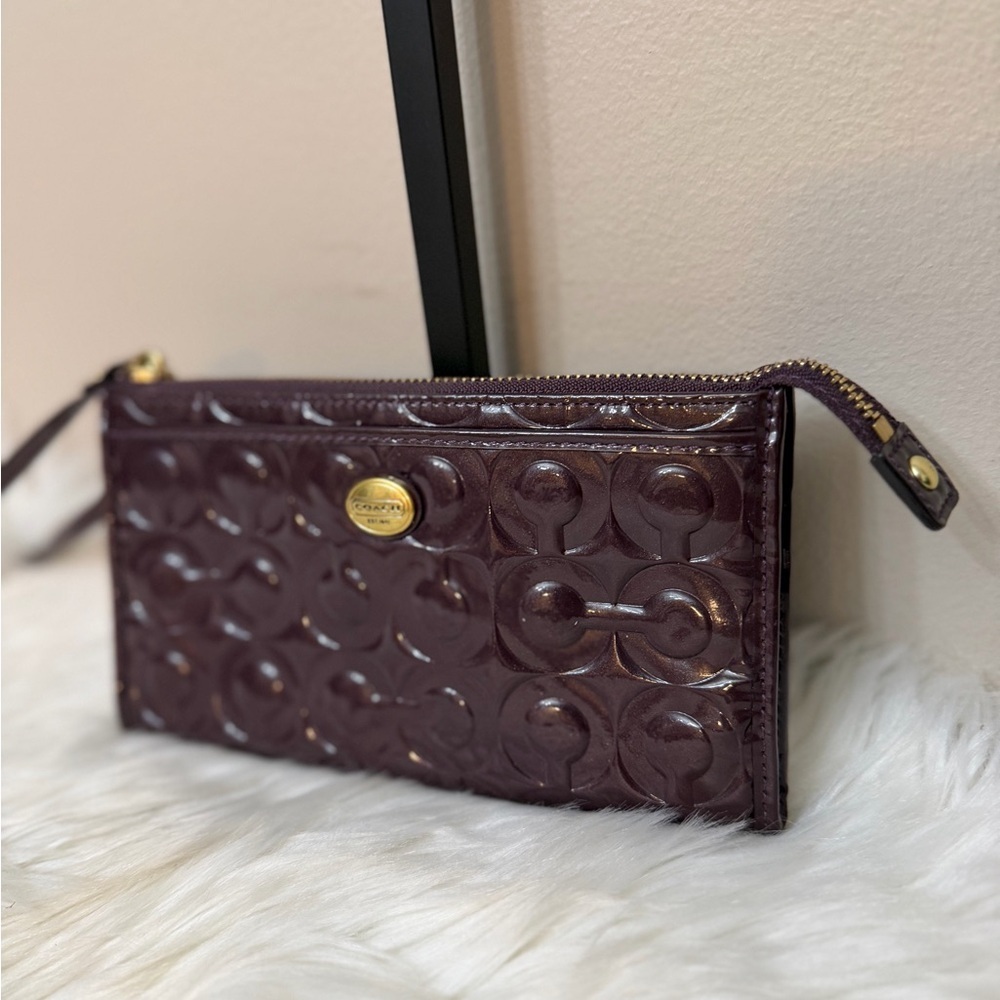 Coach Op Art Rich Purple Leather Wristlet